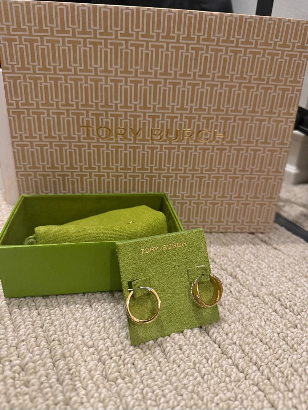 New in Box! Tory Burch Gold Crystal-Embellished Hoop Earrings - Picture 6 of 6